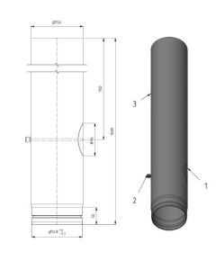 Kachelpijp 500mm Dikwandig staal 2 mm met luik (150mm) Zwart
