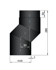 Dikwandig zwart S-bocht 150 mm 80 mm verspringing 