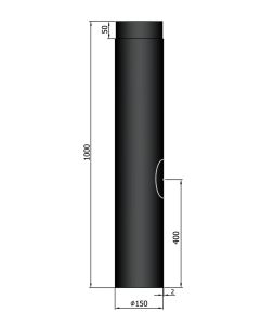 Kachelpijp 1000mm Dikwandig staal 2 mm met luik (150mm) Zwart