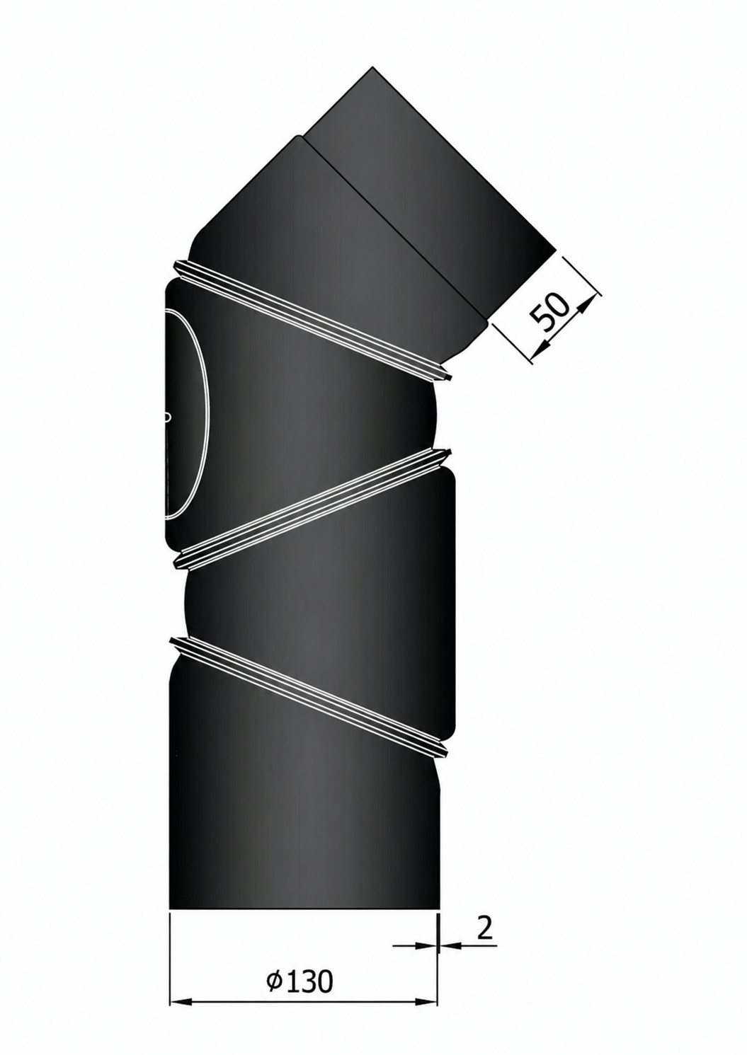 Dikwandig staal verstelbare bocht 0-90° - Ø130mm zwart Dikwandig staal verstelbare bocht 0-90° - Ø130mm zwart