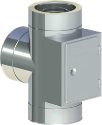 Dubbelwandig T-stuk 90° RVS – Ø150/200mm met inspectieluik Dubbelwandig T-stuk 90° RVS – Ø150/200mm met inspectieluik