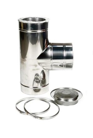 Dubbelwandig T-stuk 90° RVS – Ø80/130mm + deksel