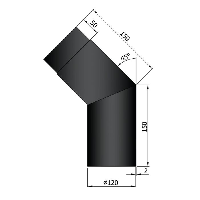 Dikwandig staal bocht 45° - Ø120mm zwart - Afbeelding 2 Dikwandig staal bocht 45° - Ø120mm zwart - Afbeelding 2