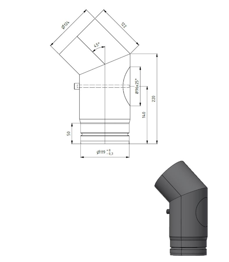 Dikwandig staal bocht 45° - Ø120mm met inspectieluik Zwart - Afbeelding 2 Dikwandig staal bocht 45° - Ø120mm met inspectieluik Zwart - Afbeelding 2