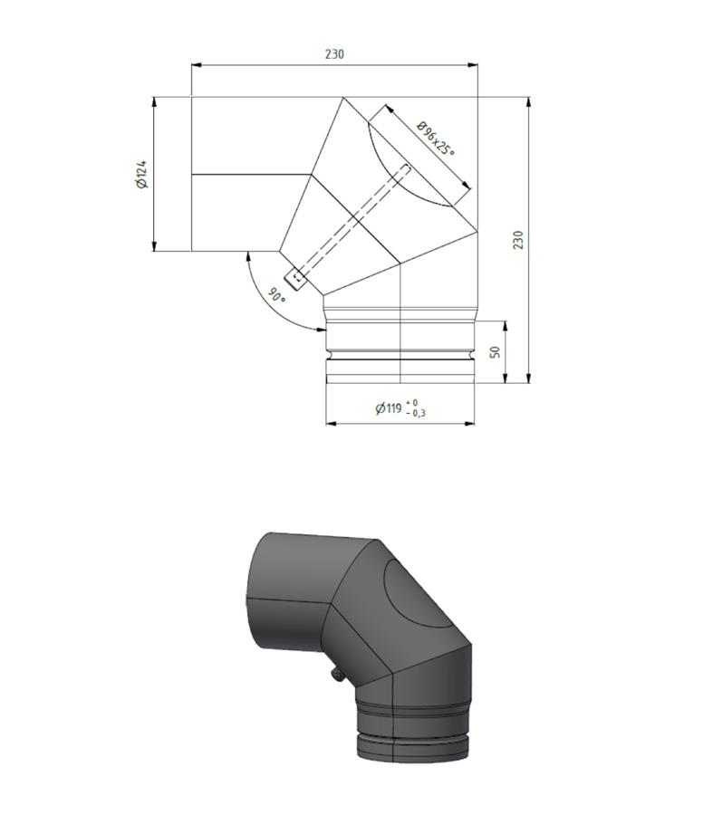 Dikwandig staal bocht 90° - Ø120mm met inspectieluik Zwart - Afbeelding 2 Dikwandig staal bocht 90° - Ø120mm met inspectieluik Zwart - Afbeelding 2