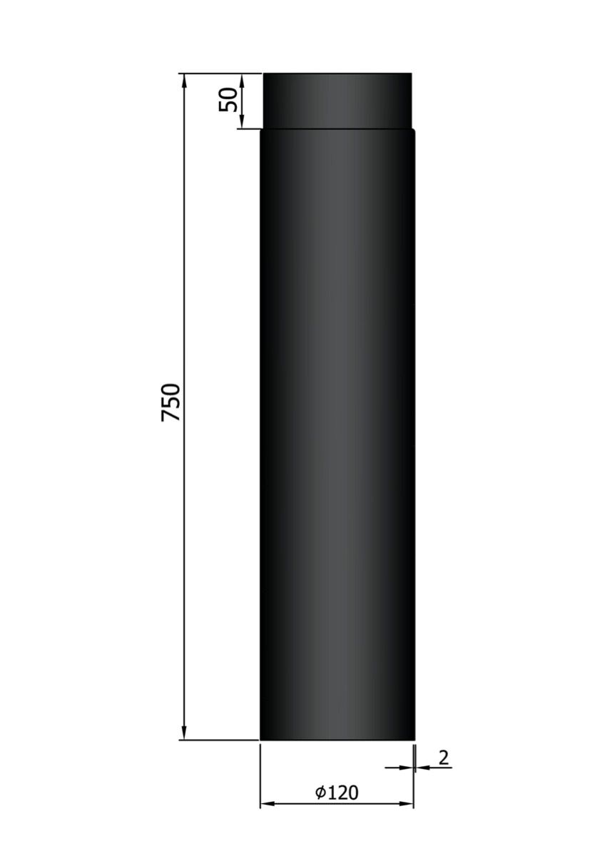 Dikwandig staal kachelpijp - Ø120mm x 750mm zwart - Afbeelding 2