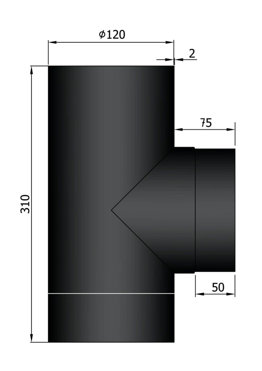 Dikwandig staal T-stuk met deksel - Ø120mm zwart - Afbeelding 2 Dikwandig staal T-stuk met deksel - Ø120mm zwart - Afbeelding 2