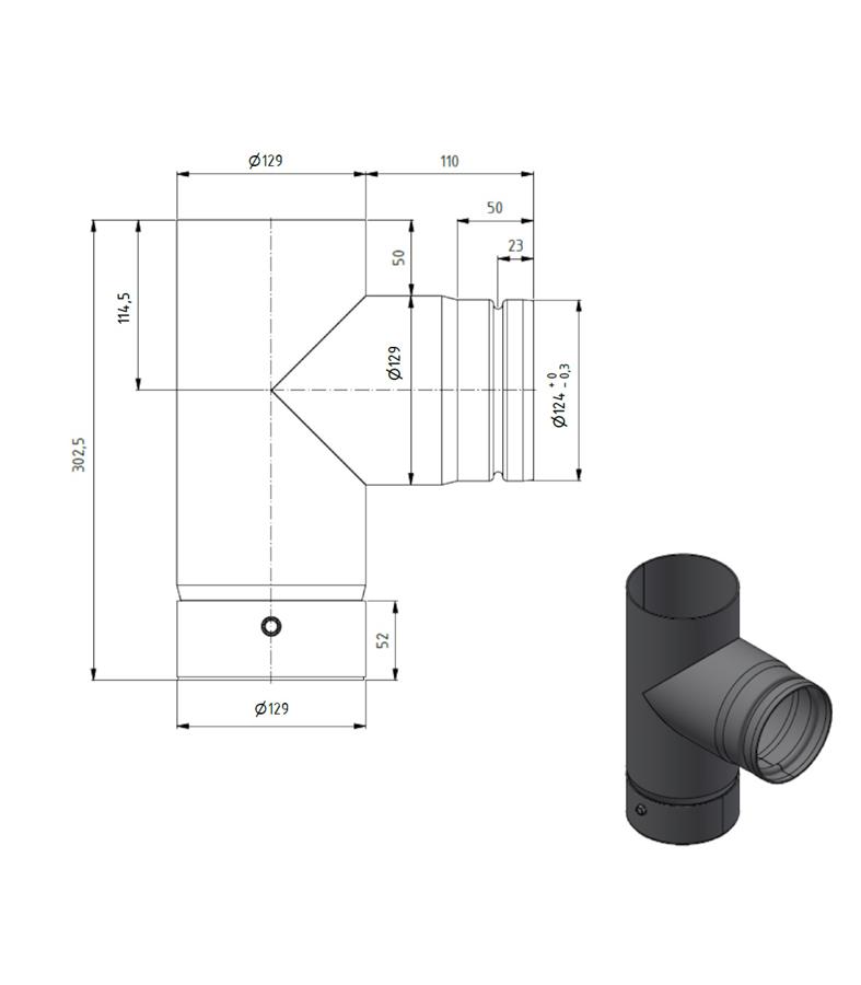 Dikwandig staal T-stuk met deksel - Ø125mm zwart - Afbeelding 2 Dikwandig staal T-stuk met deksel - Ø125mm zwart - Afbeelding 2