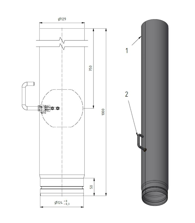 Dikwandig staal kachelpijp – Ø125mm x 1000mm met smoorklep - Afbeelding 2 Dikwandig staal kachelpijp – Ø125mm x 1000mm met smoorklep - Afbeelding 2