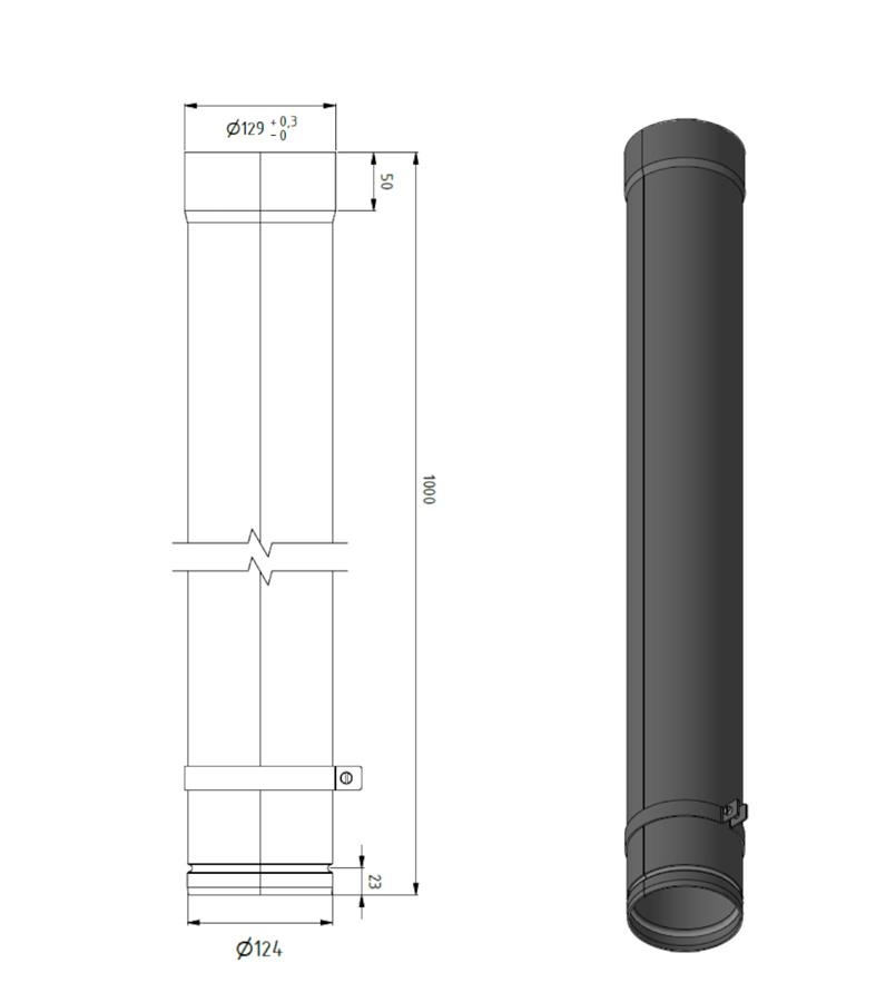 Dikwandig staal paspijp – Ø125mm x 1000mm met stelring - Afbeelding 2 Dikwandig staal paspijp – Ø125mm x 1000mm met stelring - Afbeelding 2