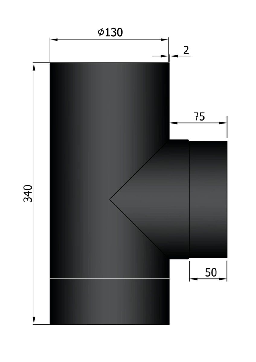 Dikwandig staal T-stuk met deksel - Ø130mm zwart - Afbeelding 2 Dikwandig staal T-stuk met deksel - Ø130mm zwart - Afbeelding 2
