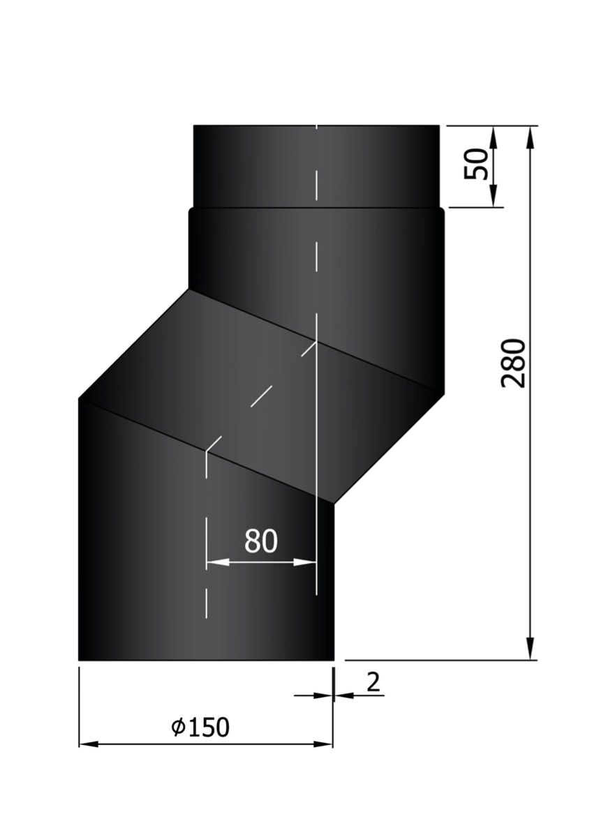 Dikwandig staal S-bocht 80mm - Ø150mm zwart - Afbeelding 2 Dikwandig staal S-bocht 80mm - Ø150mm zwart - Afbeelding 2