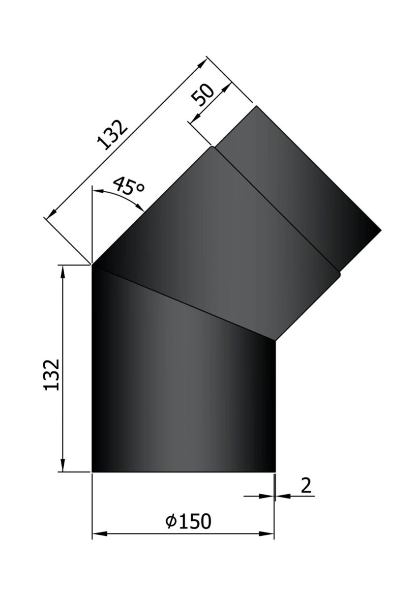 Dikwandig staal bocht 45° - Ø150mm zwart - Afbeelding 2 Dikwandig staal bocht 45° - Ø150mm zwart - Afbeelding 2