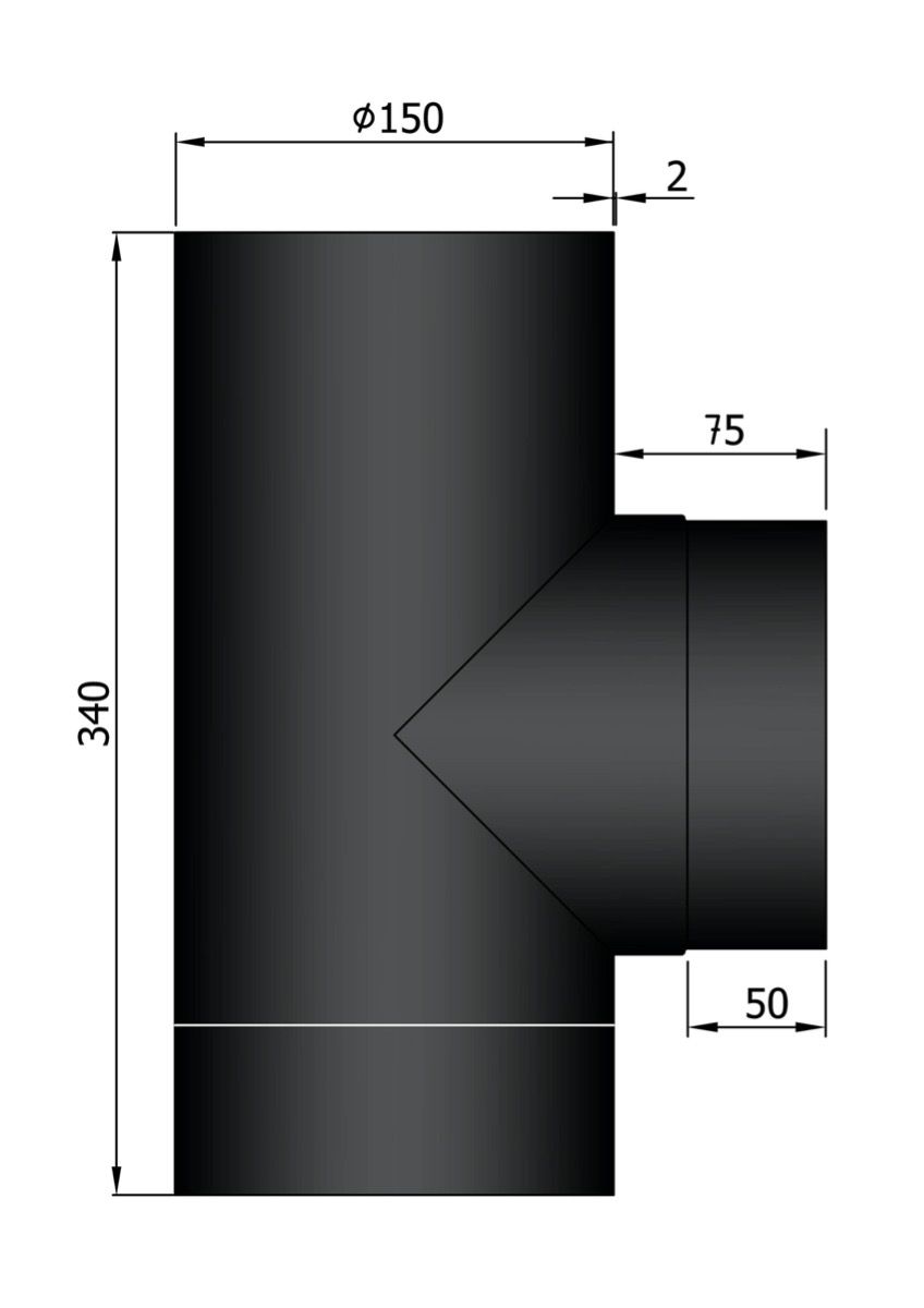 Dikwandig staal T-stuk met deksel - Ø150mm zwart - Afbeelding 2