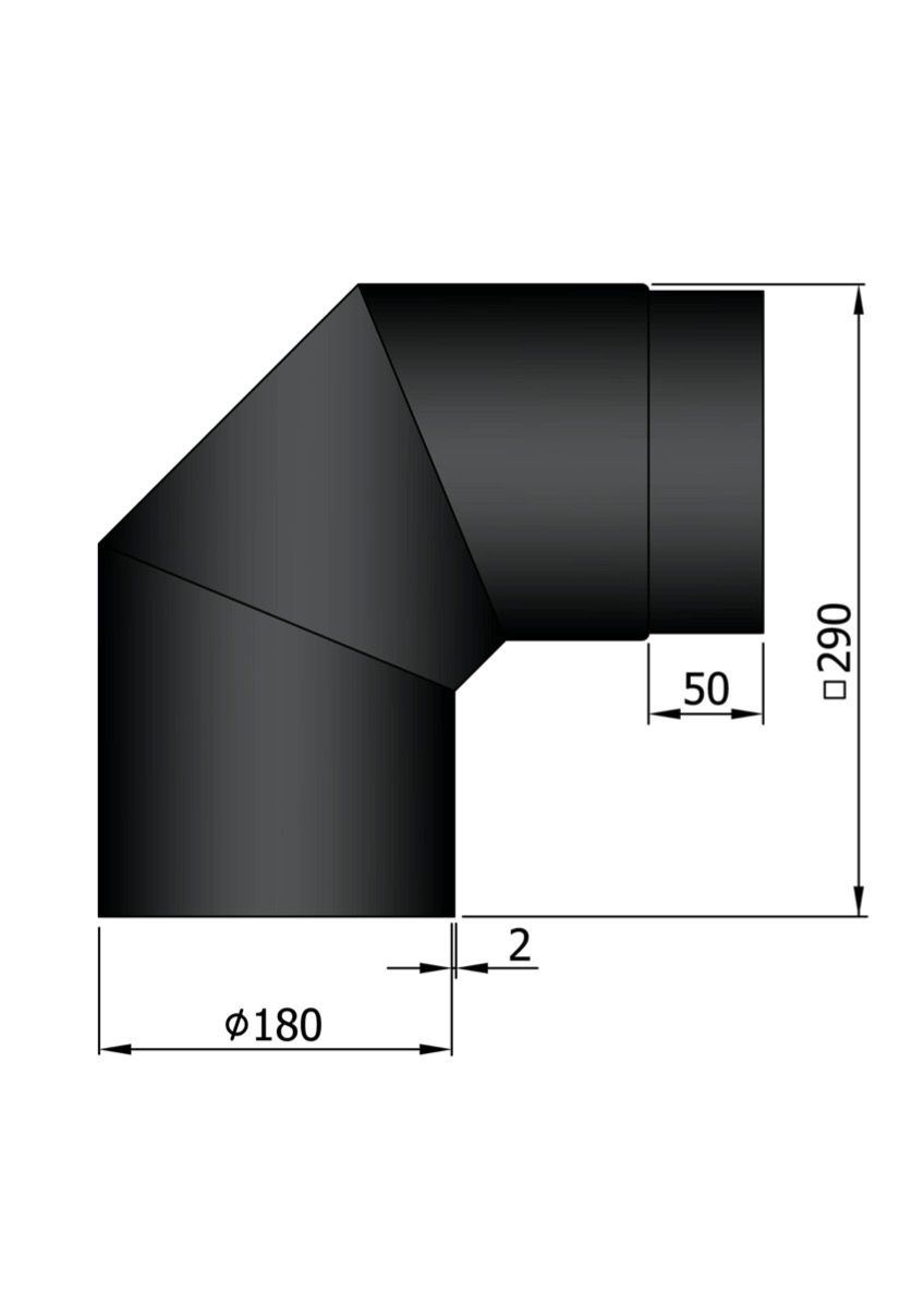 Dikwandig staal bocht 90° - Ø180mm zwart - Afbeelding 2 Dikwandig staal bocht 90° - Ø180mm zwart - Afbeelding 2