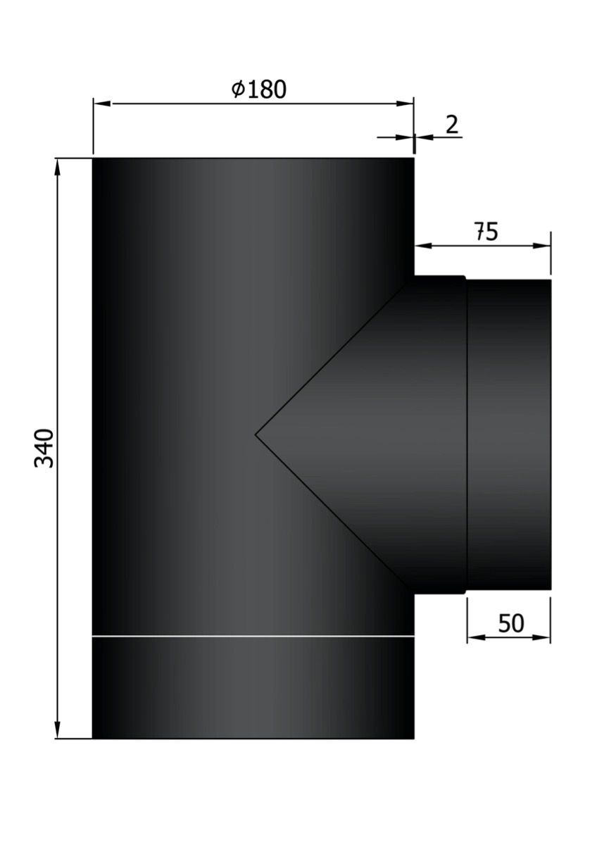 Dikwandig staal T-stuk met deksel - Ø180mm zwart