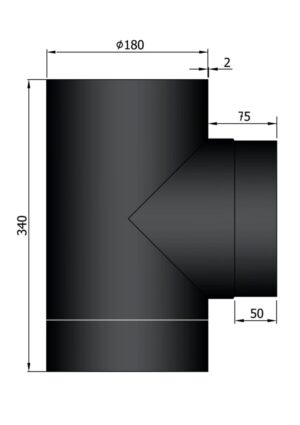 Dikwandig staal T-stuk met deksel - Ø180mm zwart