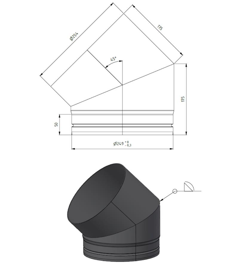 Dikwandig staal bocht 45° - Ø250mm zwart - Afbeelding 2 Dikwandig staal bocht 45° - Ø250mm zwart - Afbeelding 2