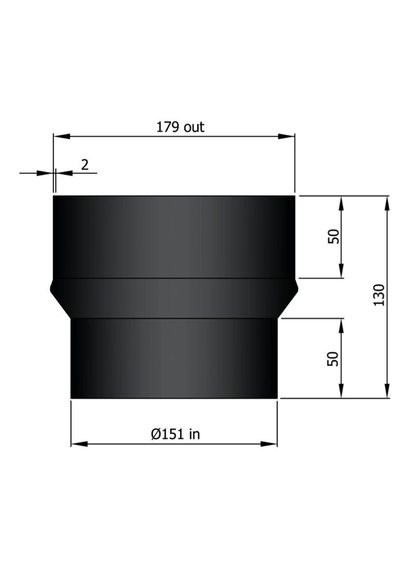 Dikwandig staal verloop Ø180mm Spie - Ø150mm Mof Zwart - Afbeelding 2 Dikwandig staal verloop Ø180mm Spie - Ø150mm Mof Zwart - Afbeelding 2