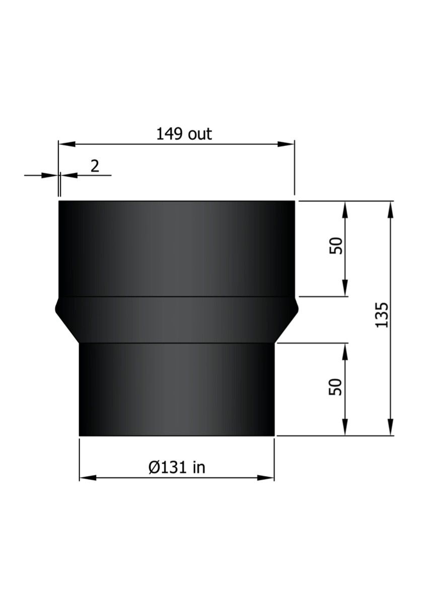 Dikwandig staal verloop Ø150mm Spie - Ø130mm Mof Zwart - Afbeelding 2 Dikwandig staal verloop Ø150mm Spie - Ø130mm Mof Zwart - Afbeelding 2