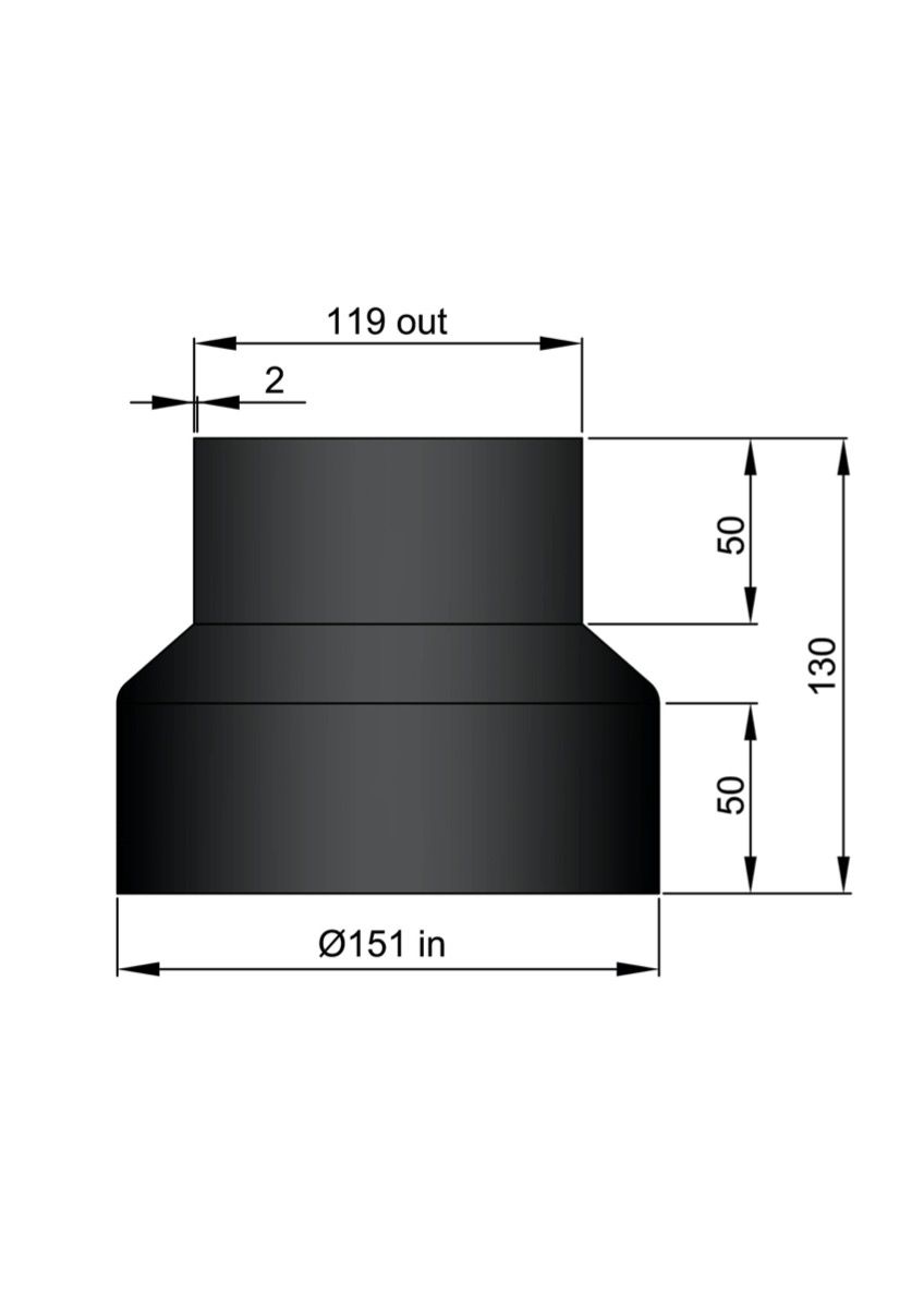 Dikwandig staal verloop Ø120mm Spie - Ø150mm Mof Zwart - Afbeelding 2 Dikwandig staal verloop Ø120mm Spie - Ø150mm Mof Zwart - Afbeelding 2