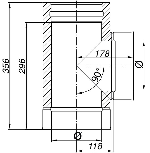 Dubbelwandig T-stuk 90° RVS – Ø130/180mm - Afbeelding 2 Dubbelwandig T-stuk 90° RVS – Ø130/180mm - Afbeelding 2
