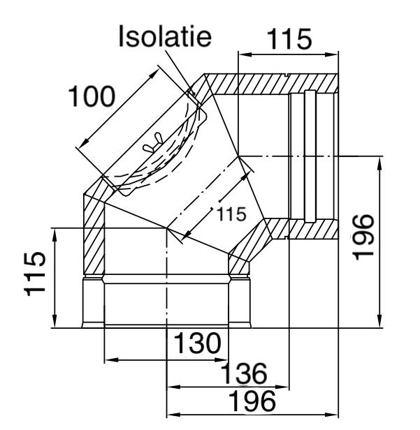 Dubbelwandig Bocht 90° RVS – Ø130/180mm met reiningsopening - Afbeelding 2 Dubbelwandig Bocht 90° RVS – Ø130/180mm met reiningsopening - Afbeelding 2