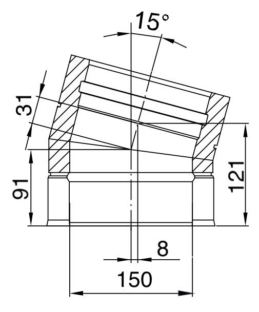 Dubbelwandig Bocht 15° RVS – Ø150/200mm - Afbeelding 2 Dubbelwandig Bocht 15° RVS – Ø150/200mm - Afbeelding 2