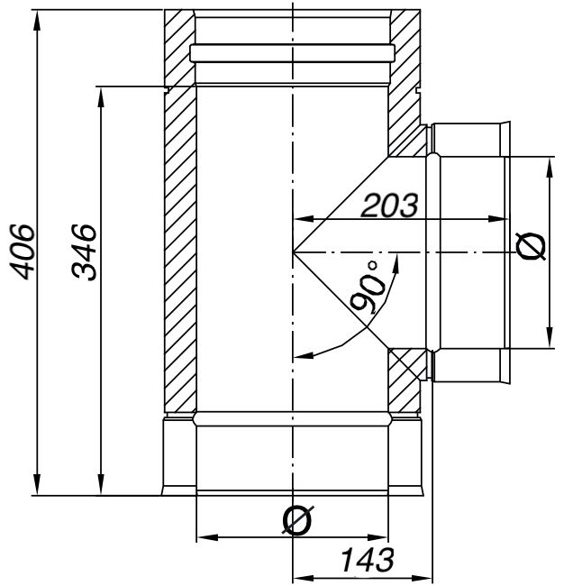 Dubbelwandig T-stuk 90° RVS – Ø180/230mm - Afbeelding 2 Dubbelwandig T-stuk 90° RVS – Ø180/230mm - Afbeelding 2