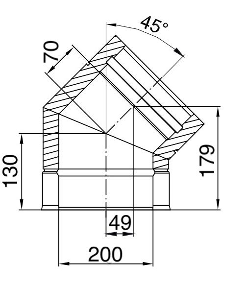 Dubbelwandig Bocht 45° RVS – Ø200/250mm - Afbeelding 2 Dubbelwandig Bocht 45° RVS – Ø200/250mm - Afbeelding 2