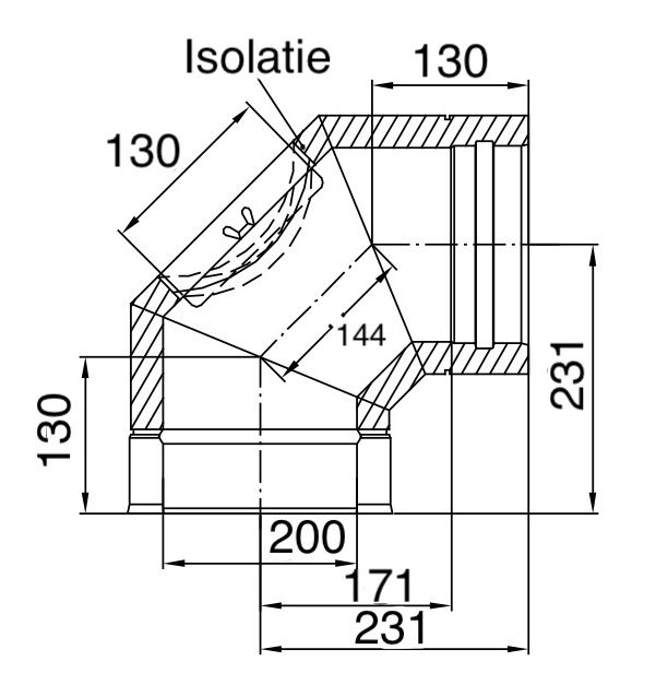 Dubbelwandig Bocht 90° RVS – Ø200/250mm met reinigingsopening - Afbeelding 2 Dubbelwandig Bocht 90° RVS – Ø200/250mm met reinigingsopening - Afbeelding 2